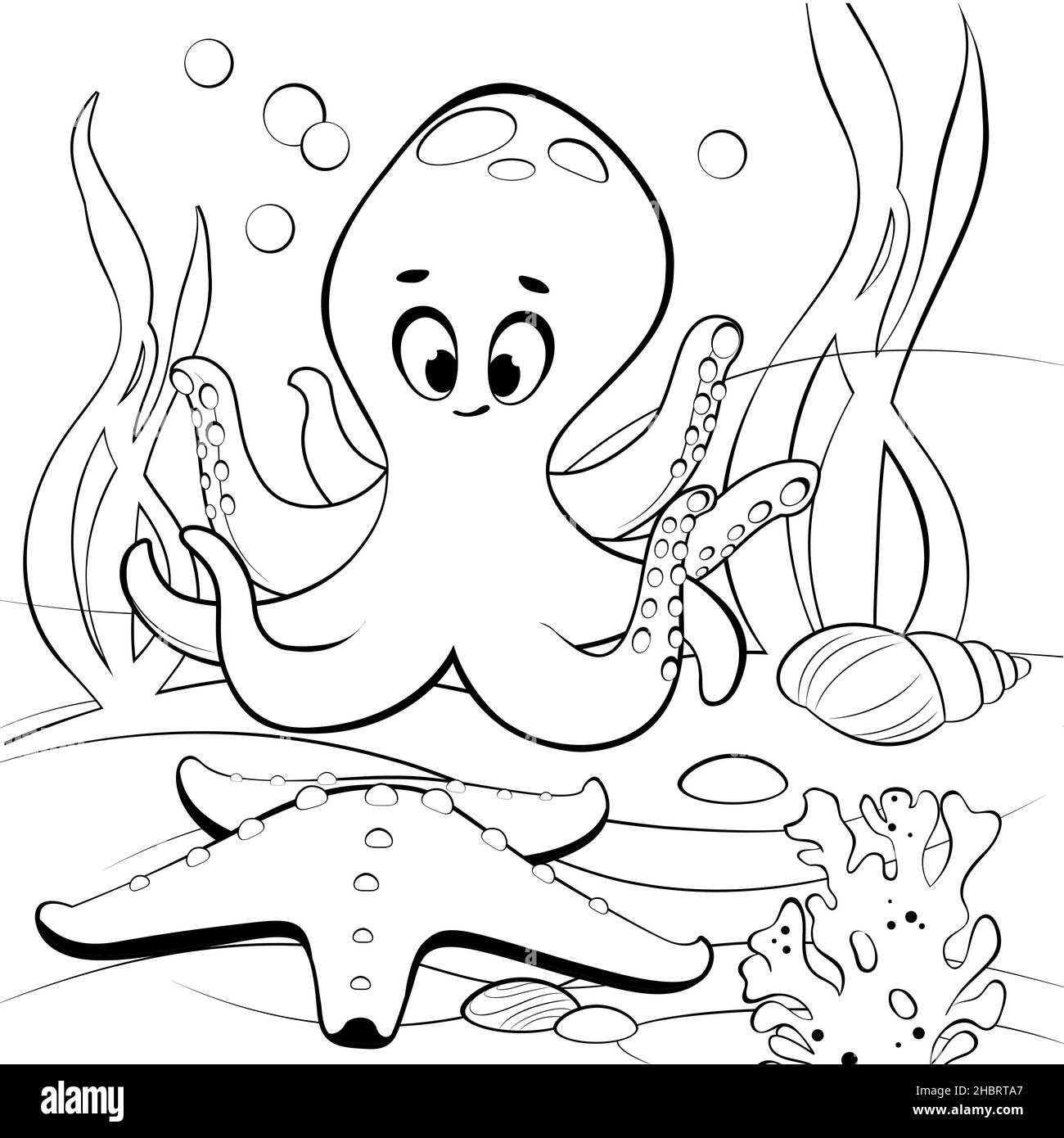 Scena subacquea con polpi e stelle marine divertenti Illustrazione Vettoriale