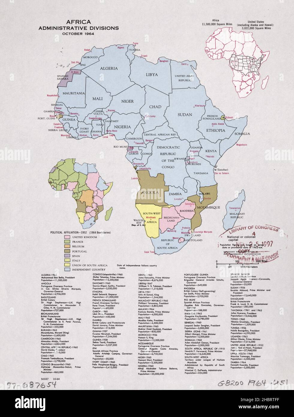 Carta delle divisioni amministrative dell'Africa ca. 1964 Foto Stock