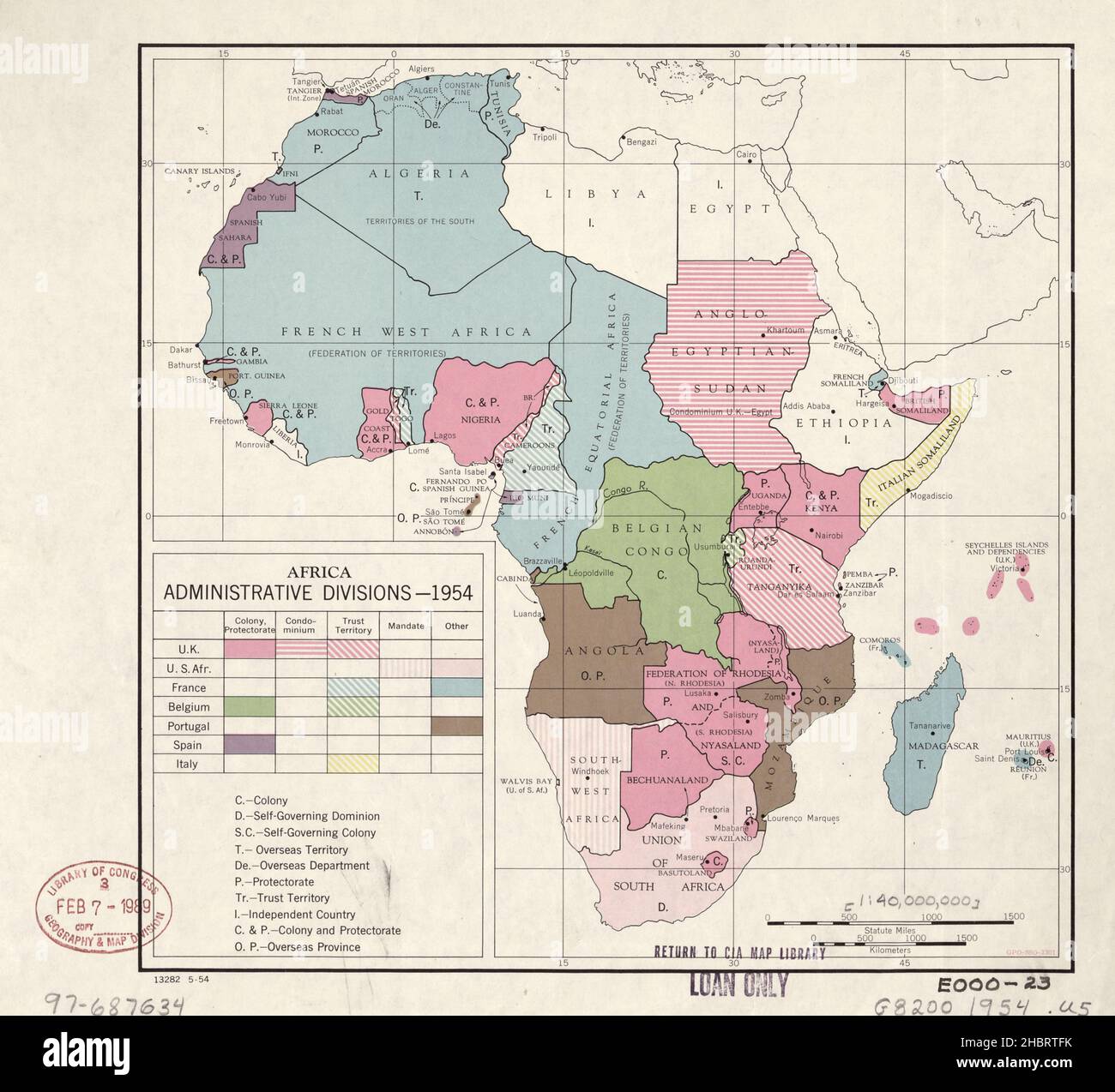 Carta delle divisioni amministrative dell'Africa ca. 1954 Foto Stock