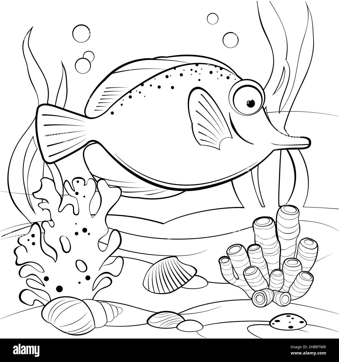 Scena subacquea con pesci tropicali e coralli Illustrazione Vettoriale