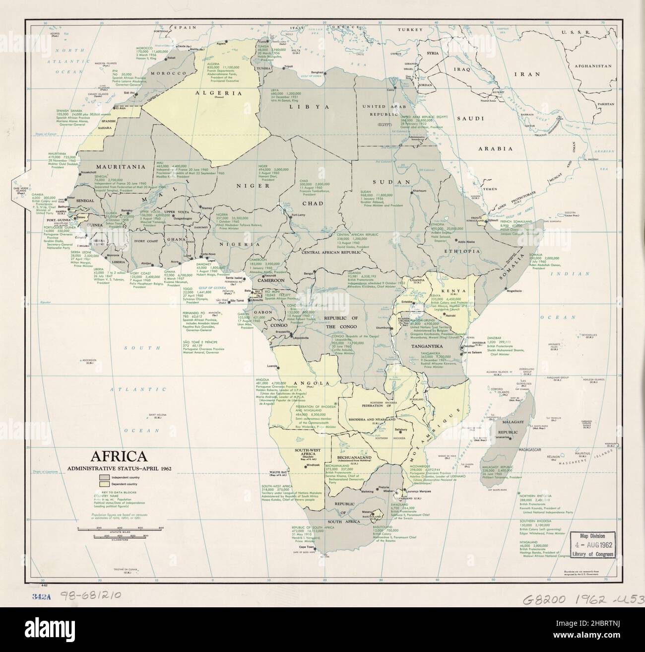 Africa, carta dello stato amministrativo, aprile 1962 Foto Stock