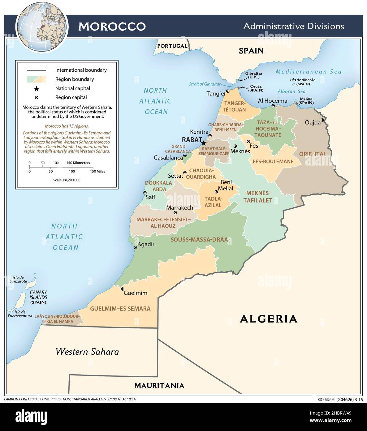 Mappa delle divisioni amministrative del Marocco, 2015 Foto Stock
