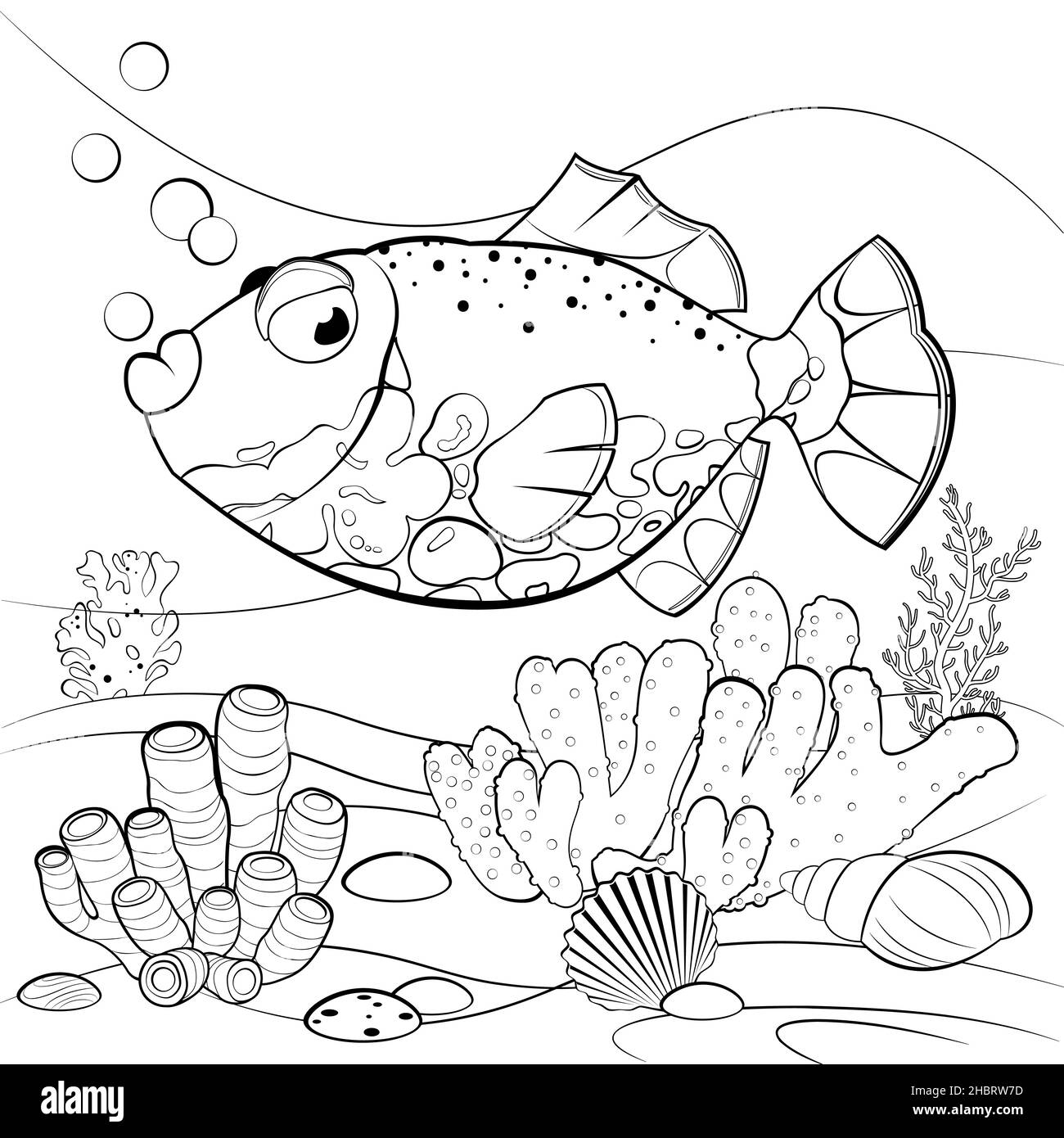 Scena subacquea con pesci tropicali e coralli Illustrazione Vettoriale