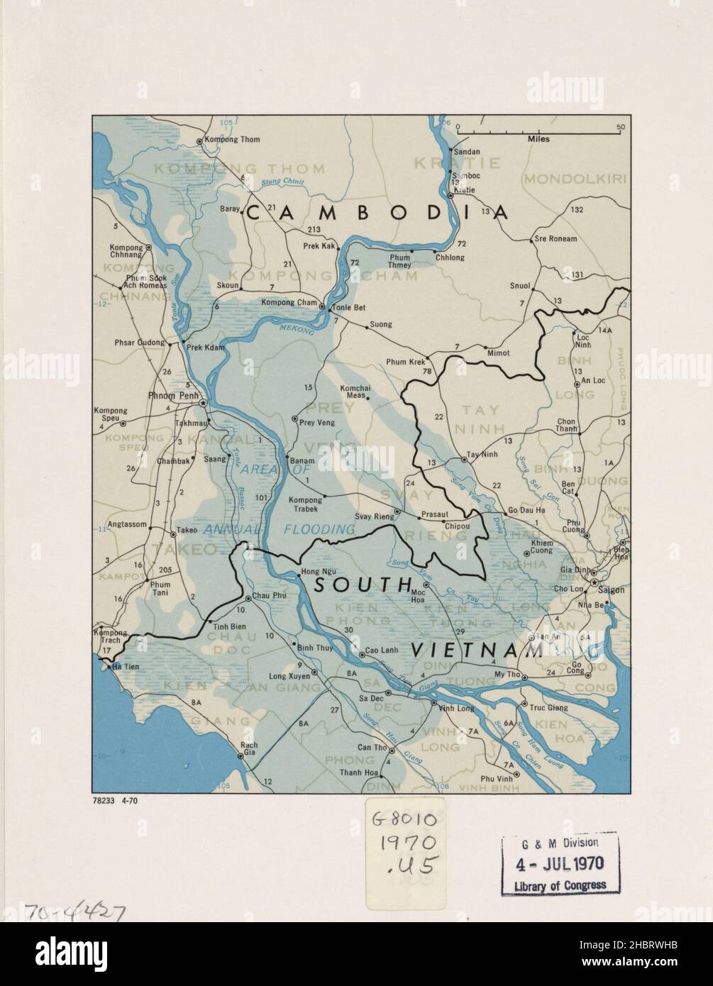 Mappa della Cambogia e del Vietnam del Sud ca. 1970 Foto Stock