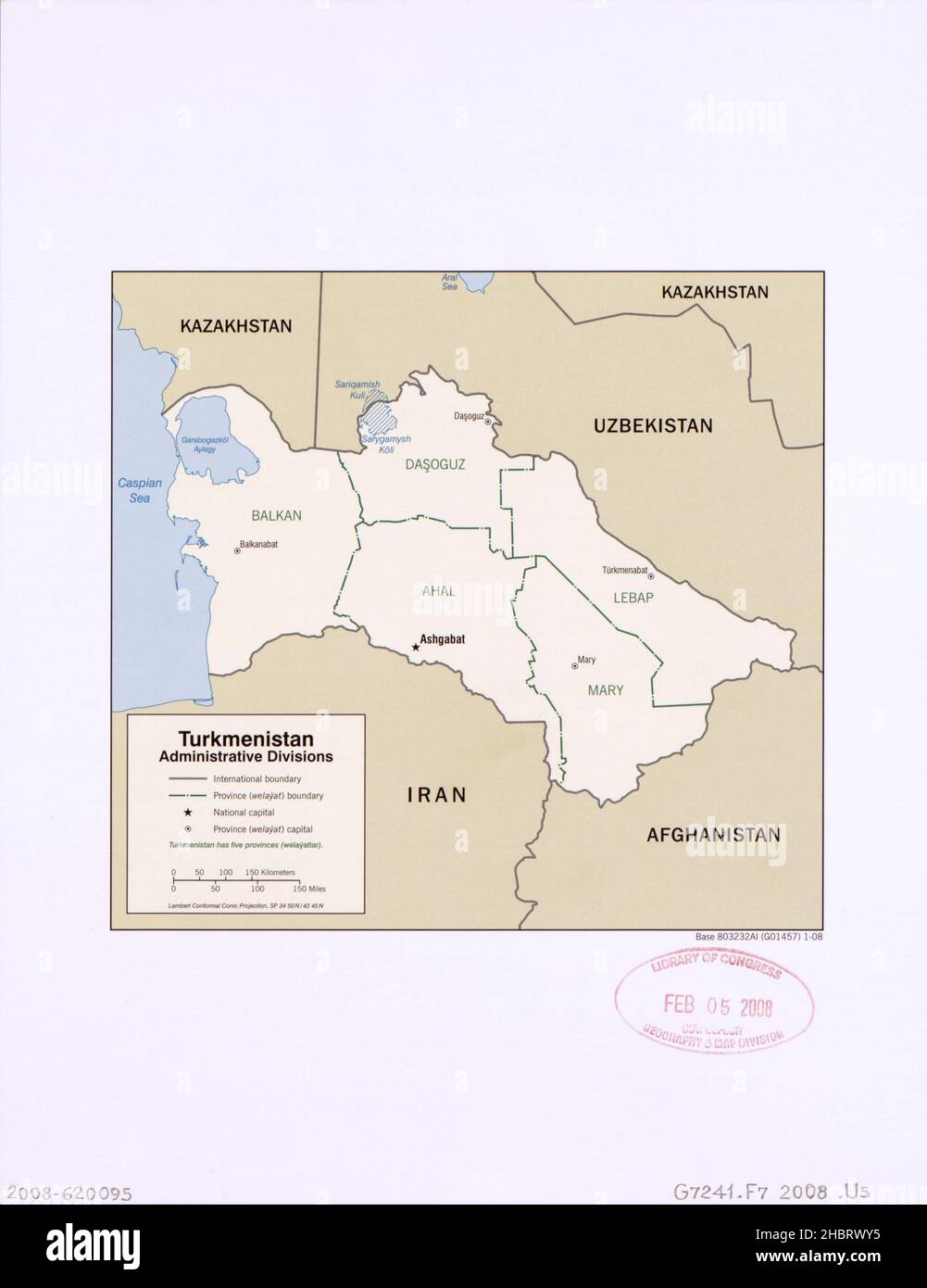 Mappa delle divisioni amministrative del Turkmenistan ca. 2008 Foto Stock