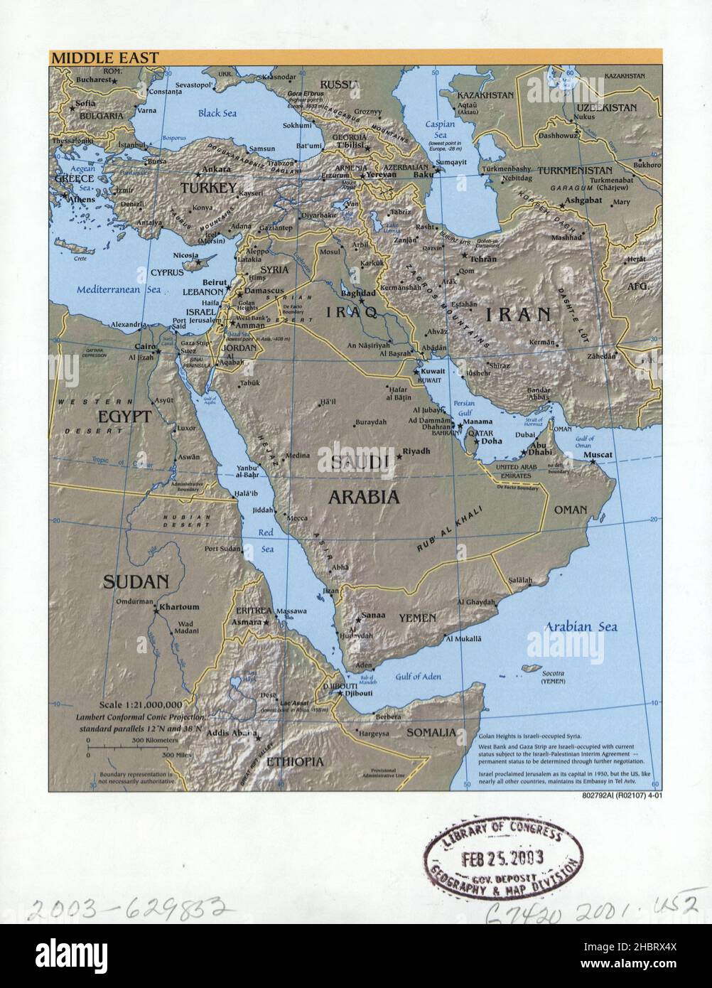 Mappa del Medio Oriente ca. 2001 Foto Stock