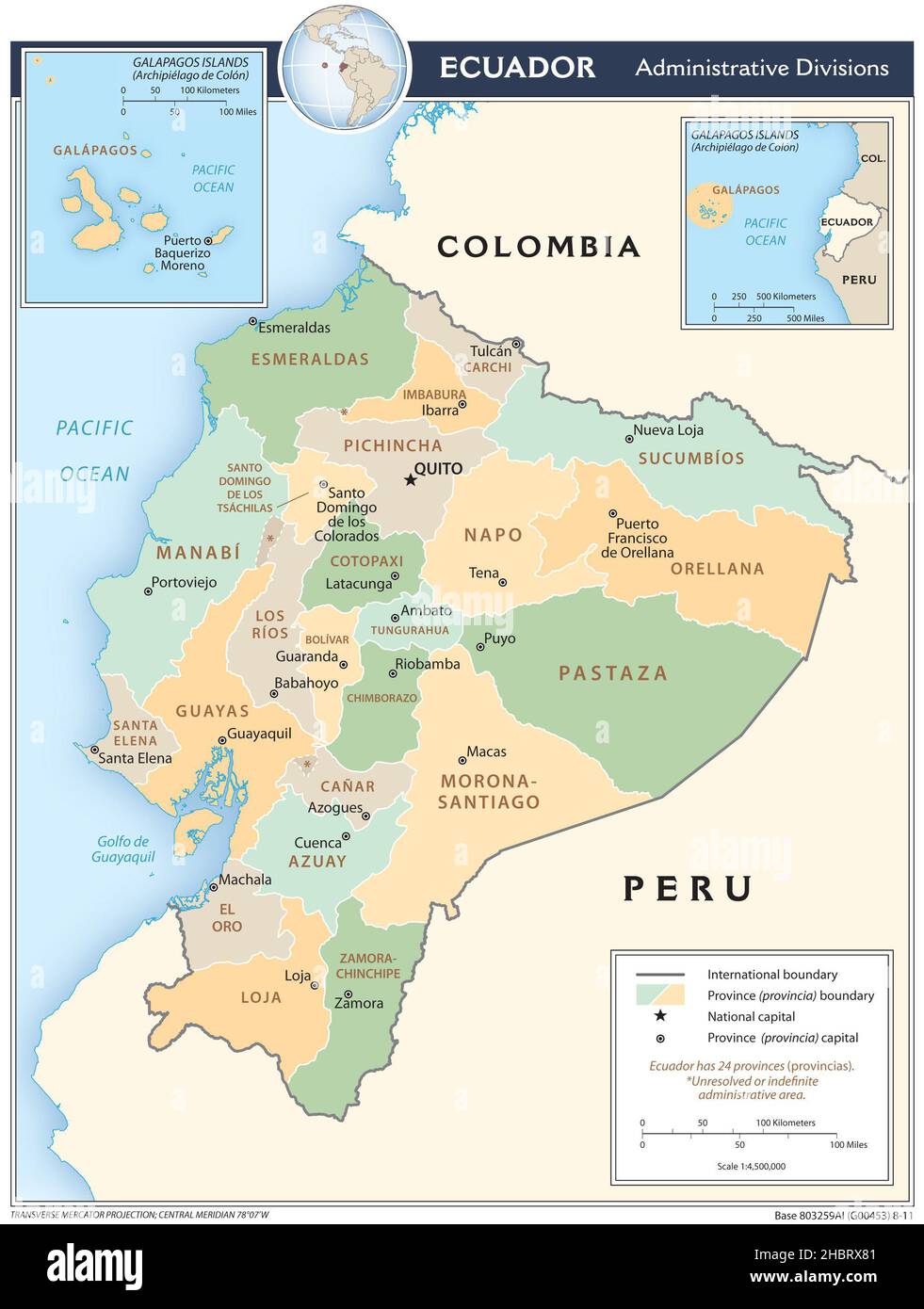 Mappa delle divisioni amministrative dell'Ecuador, 2011 Foto Stock