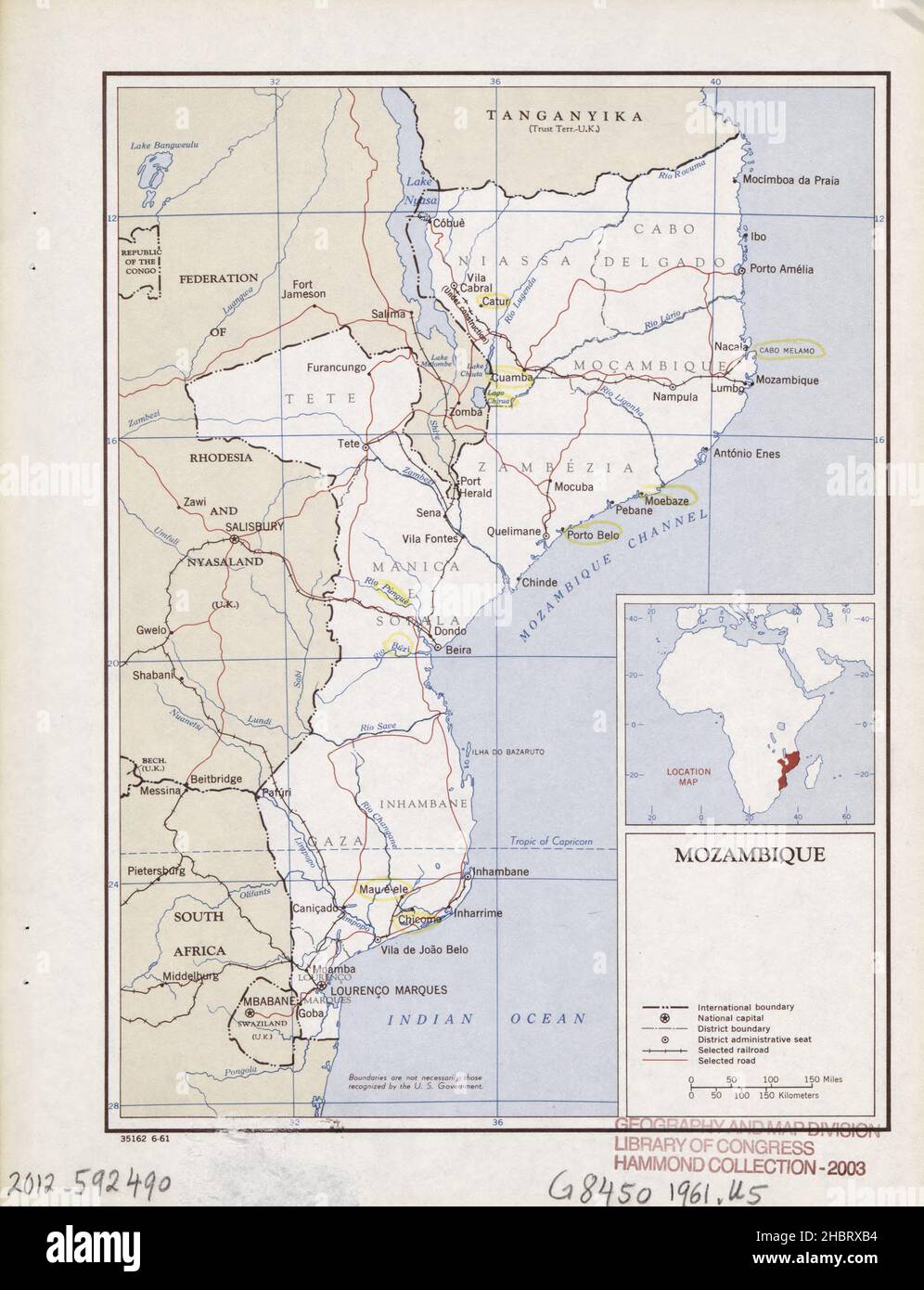 Mappa di Mozambico ca. 1961 Foto Stock