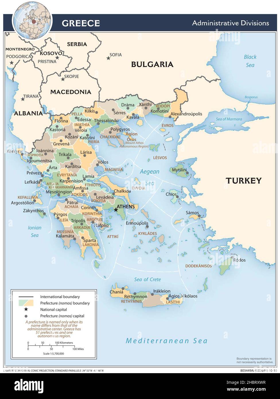 Carta delle divisioni amministrative della Grecia, 2010 Foto Stock