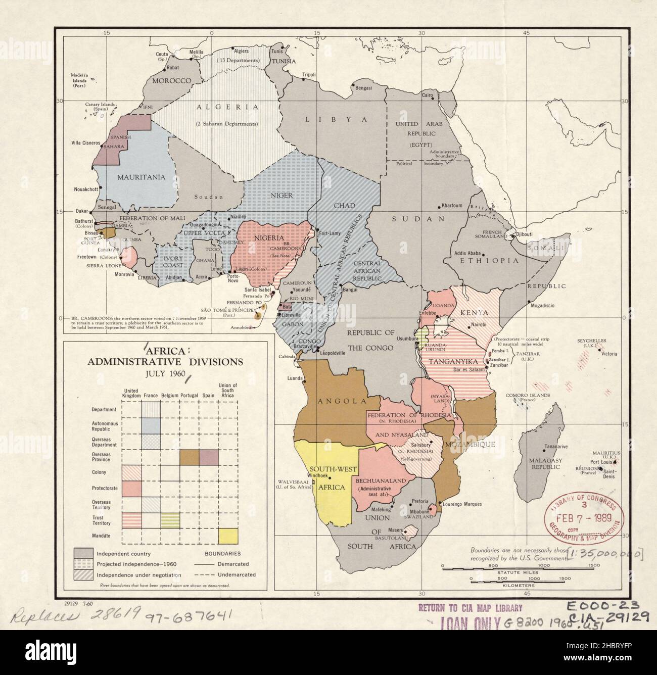 Africa carta delle divisioni amministrative ca. 1960 Foto Stock