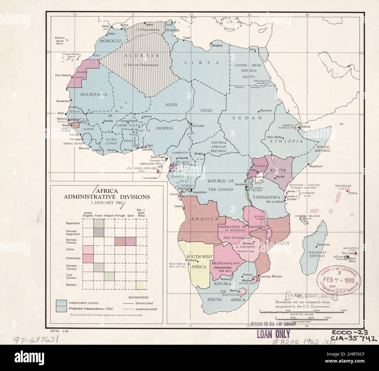 Africa divisioni amministrative ca. 1962 Foto Stock