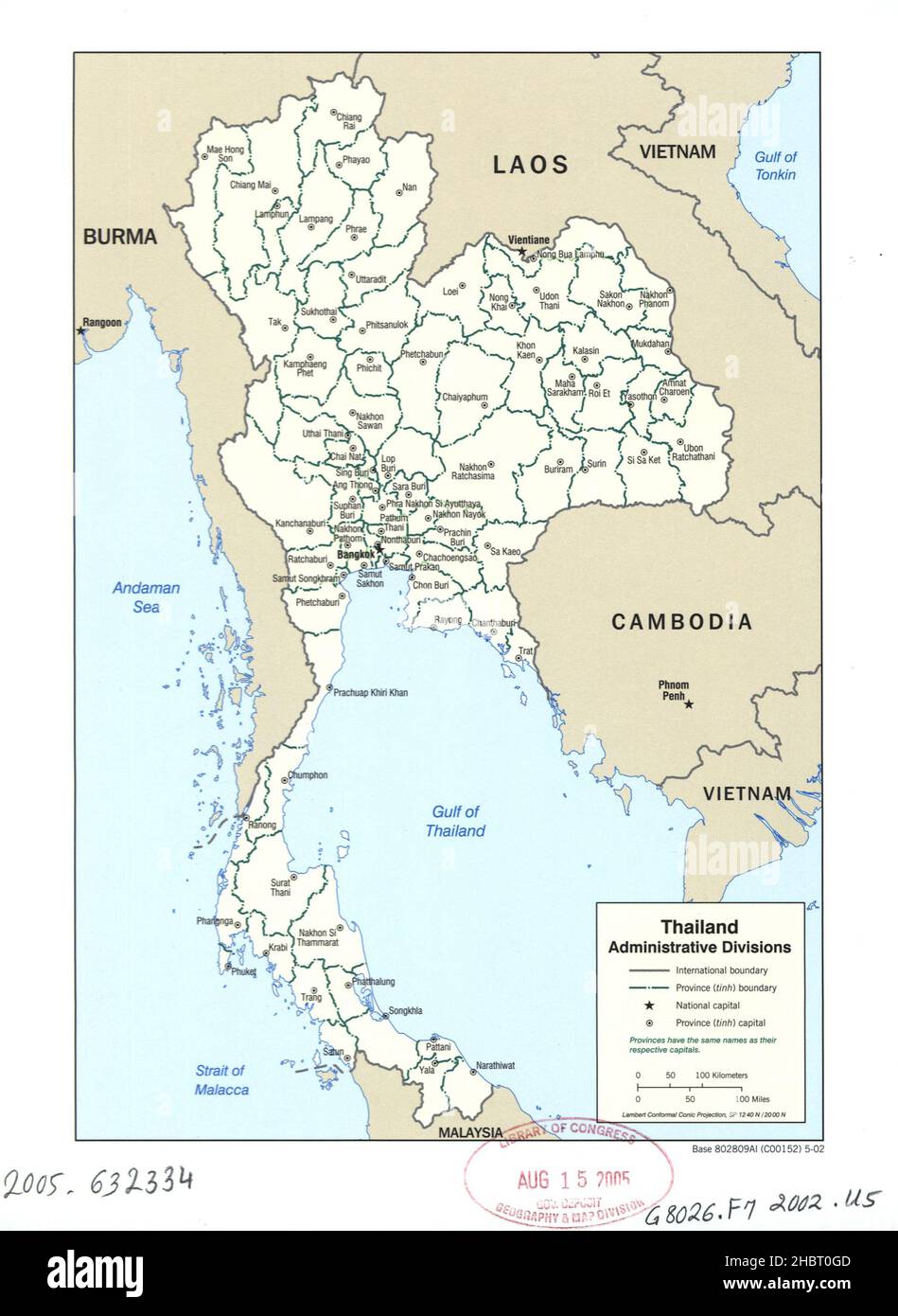 Mappa delle divisioni amministrative thailandesi ca. 2002 Foto Stock