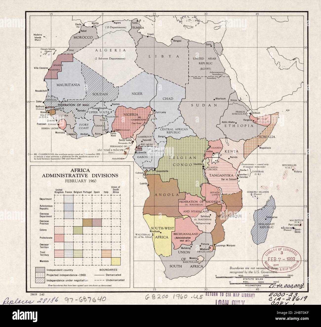 Carta delle divisioni amministrative dell'Africa ca. 1960 Foto Stock