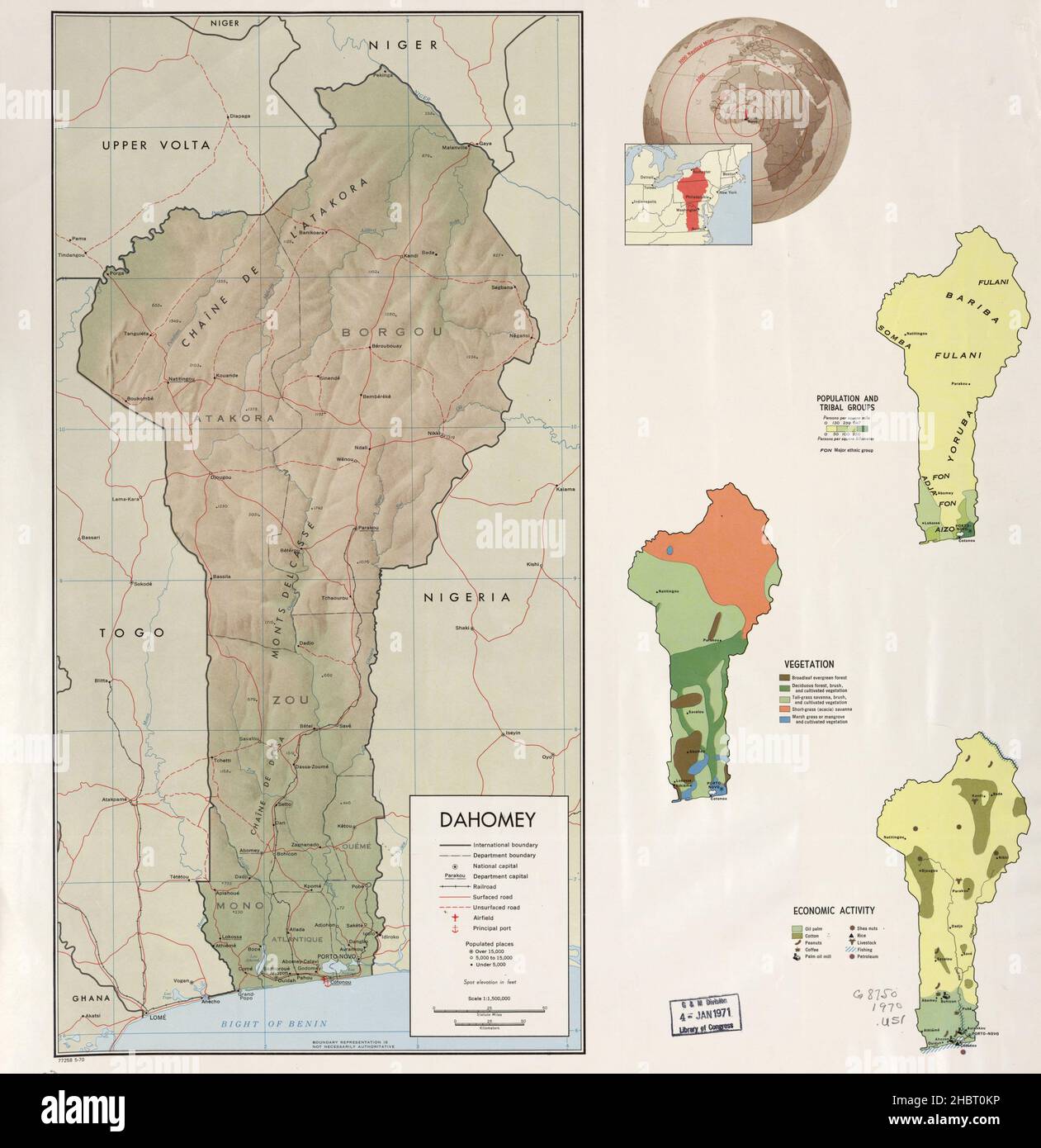 Mappa di Dahomey Africa (Benin di oggi) ca. 1970 Foto Stock