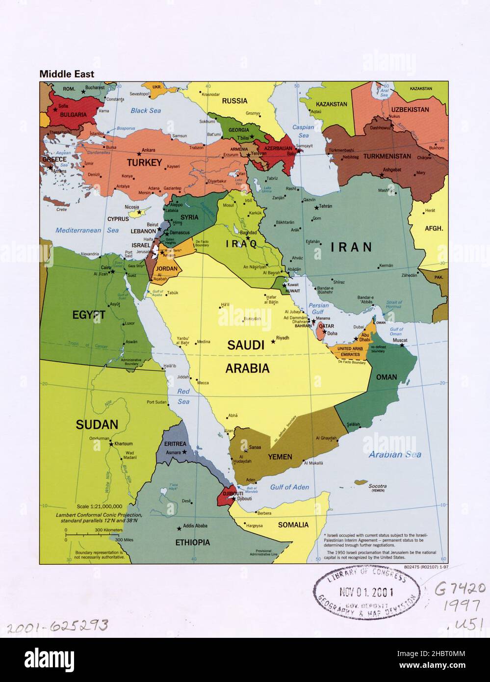 Mappa del Medio Oriente ca. 1997 Foto Stock