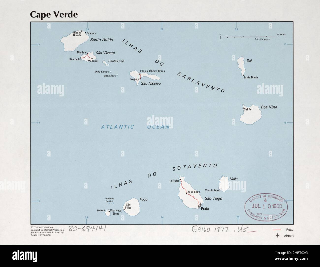 Mappa di Capo Verde ca. 1977 Foto Stock