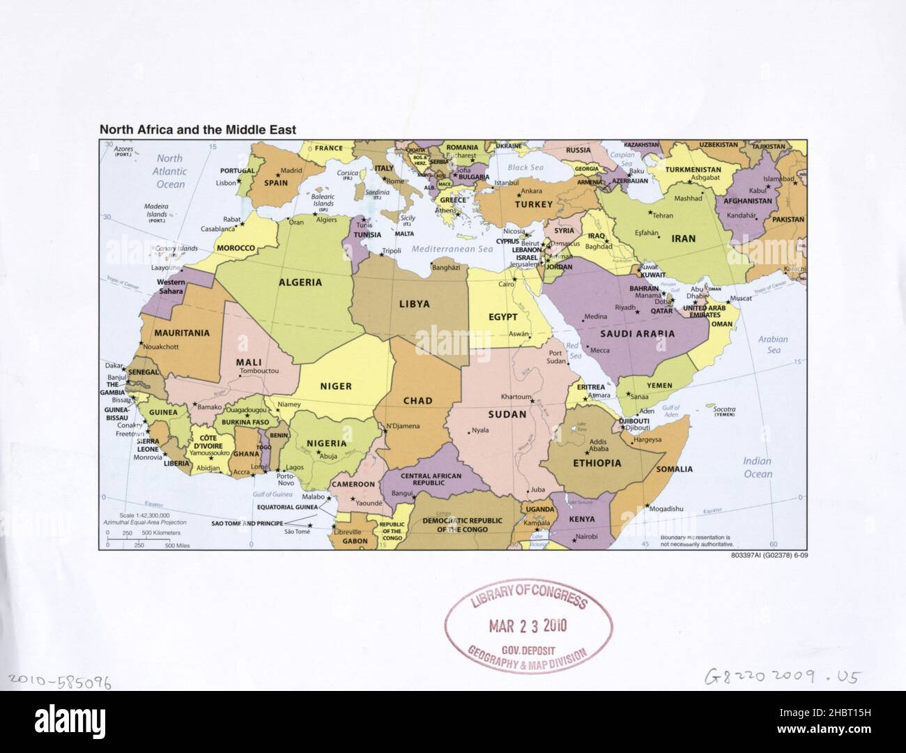 Mappa del Nord Africa e del Medio Oriente ca. 2009 Foto Stock