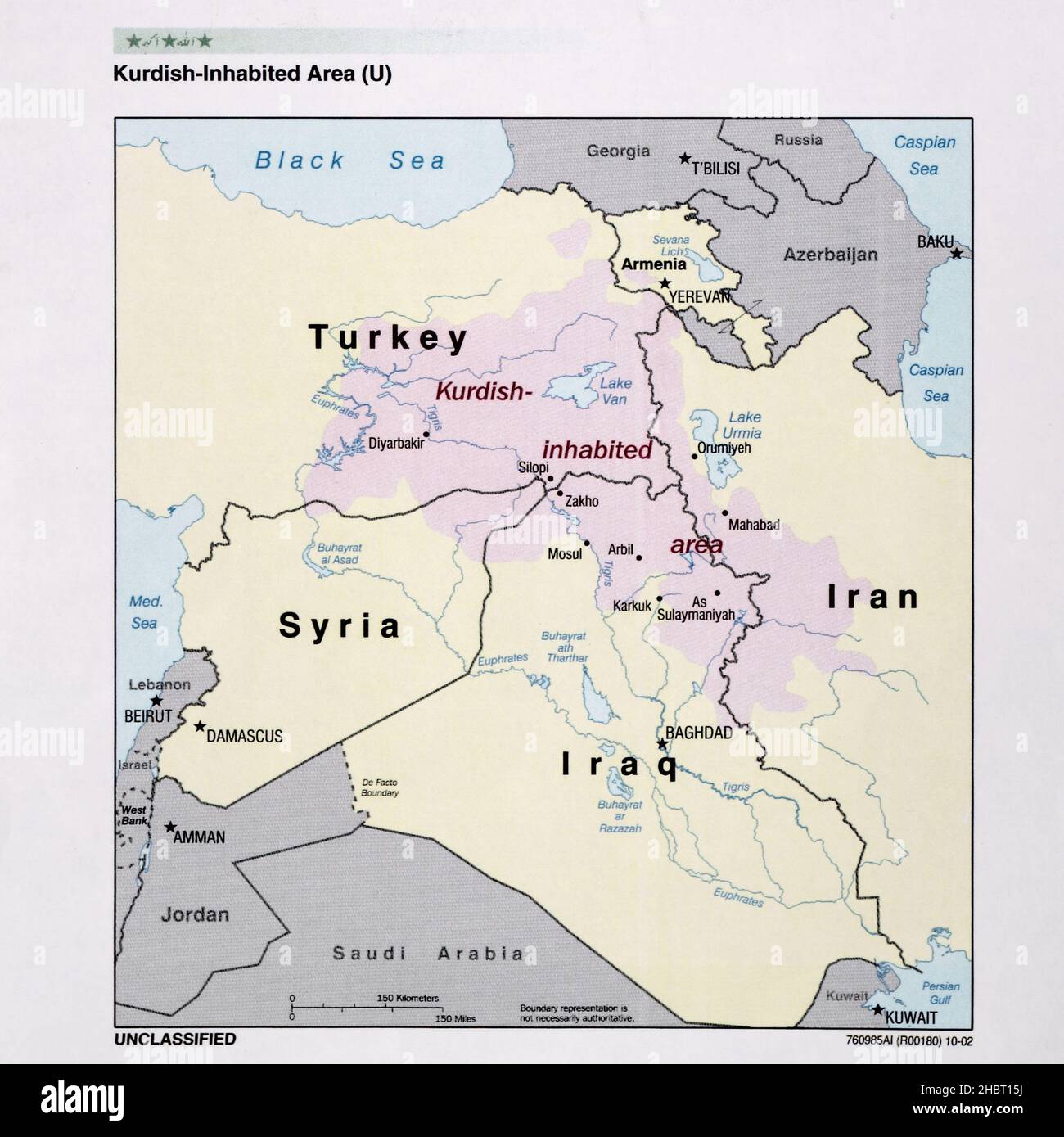 2002 aree curde in Medio Oriente mappa Foto Stock