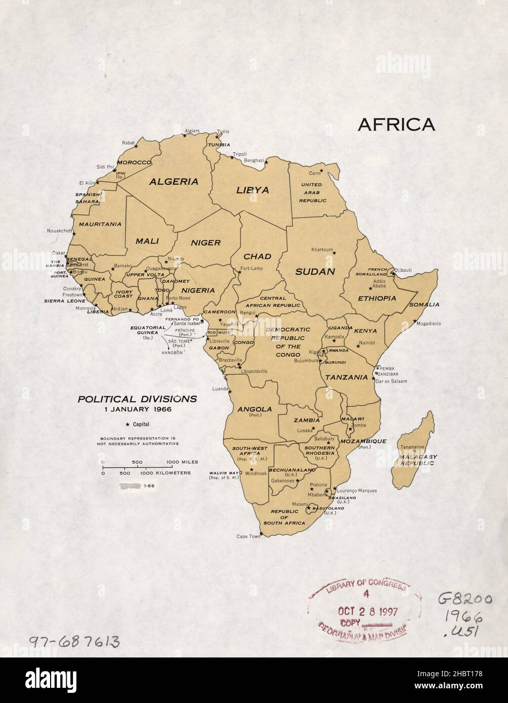 Africa poliziale divisioni mappa ca. 1966 Foto Stock
