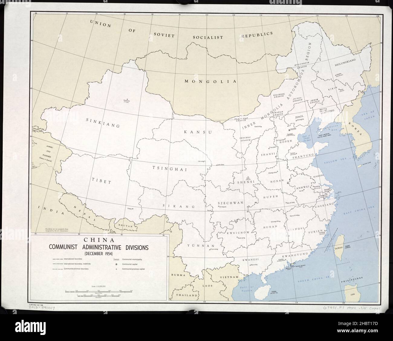 Mappa delle divisioni amministrative comuniste della Cina ca. 1954 Foto Stock
