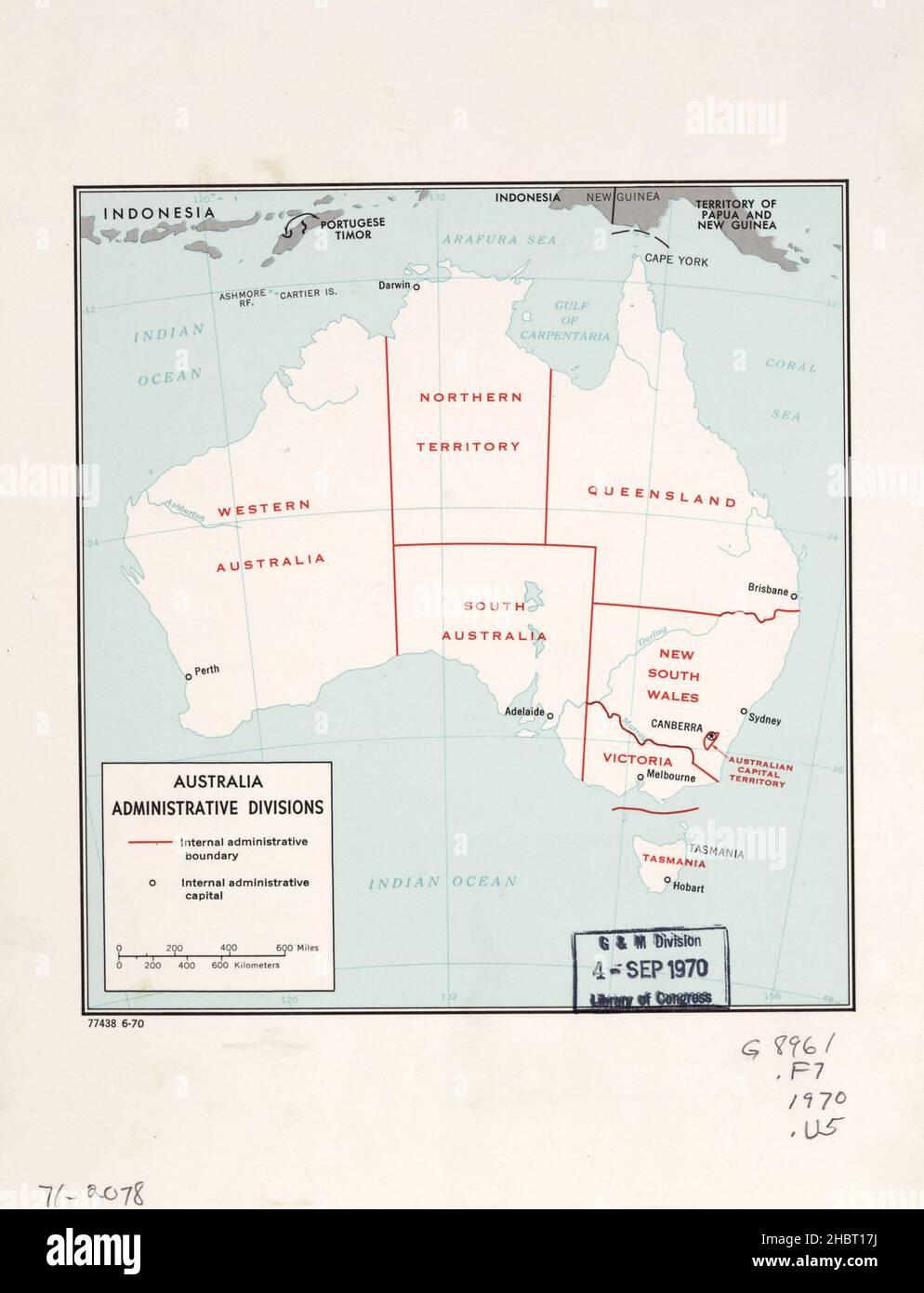Australia carte delle divisioni amministrative ca. 1970 Foto Stock
