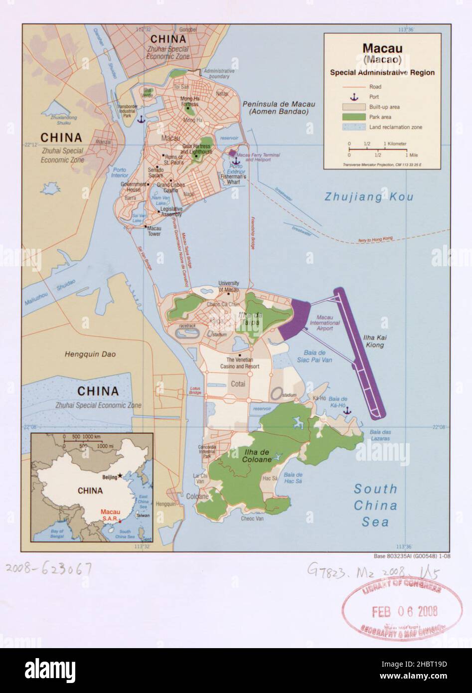 Mappa di Macao (Macao) Regione amministrativa speciale ca. 2008 Foto Stock