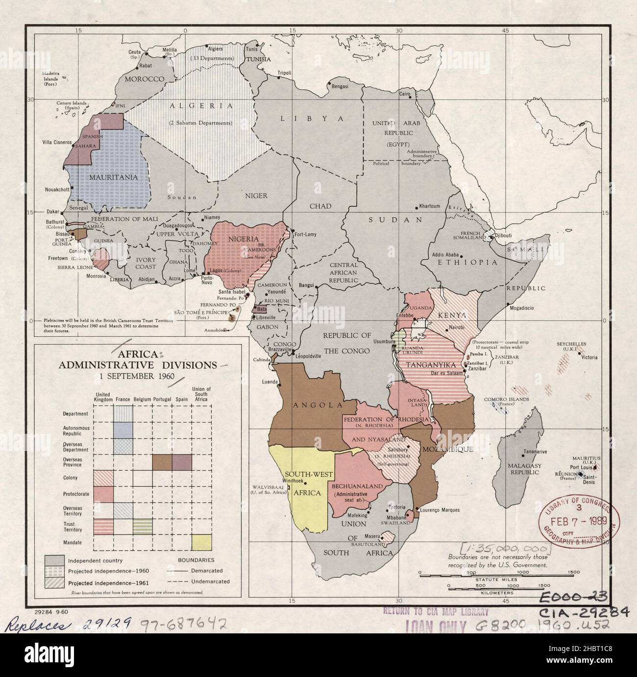 Africa carta delle divisioni politiche ca. 1960 Foto Stock