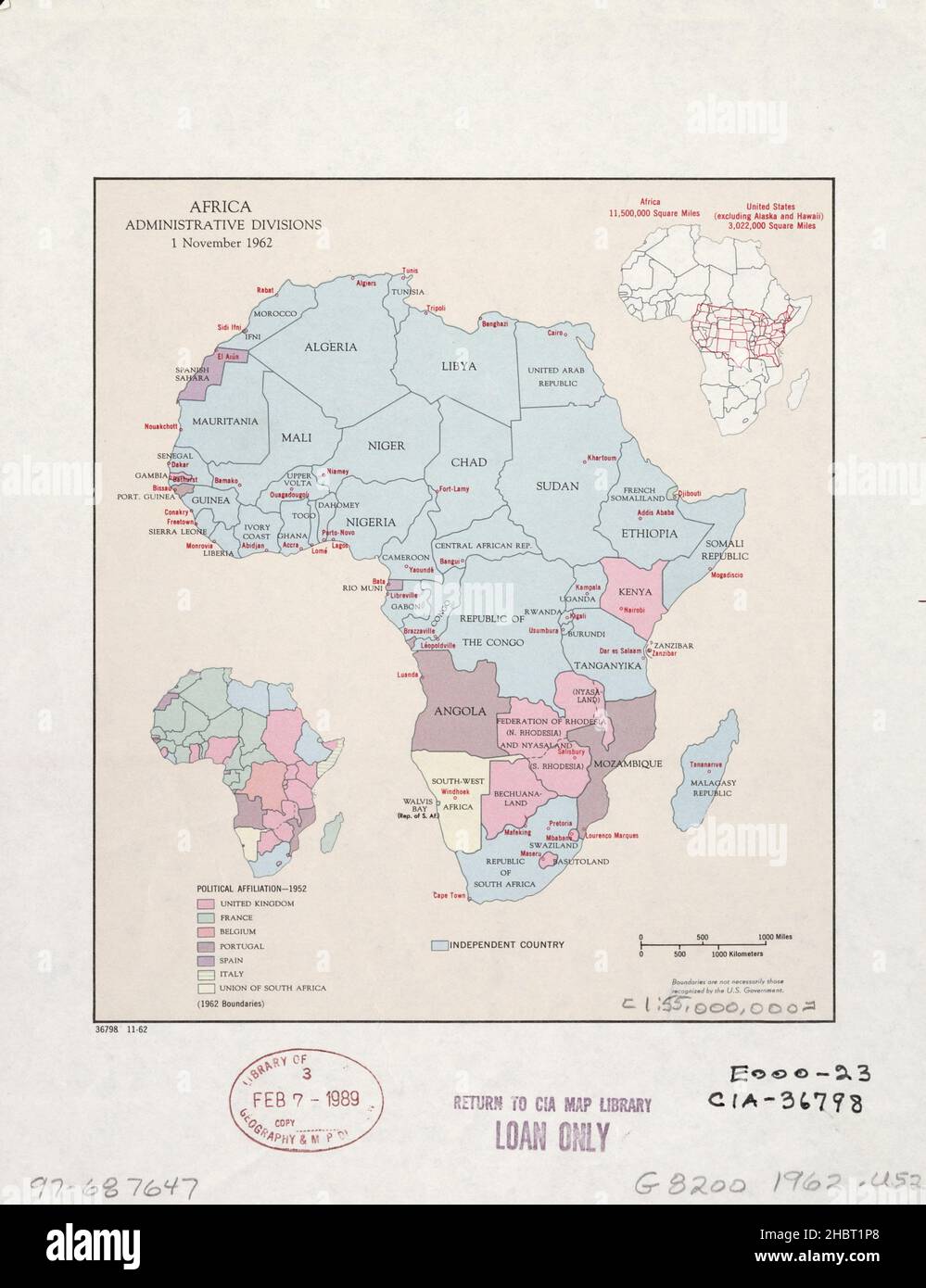 Africa carta delle divisioni amministrative ca. 1962 Foto Stock