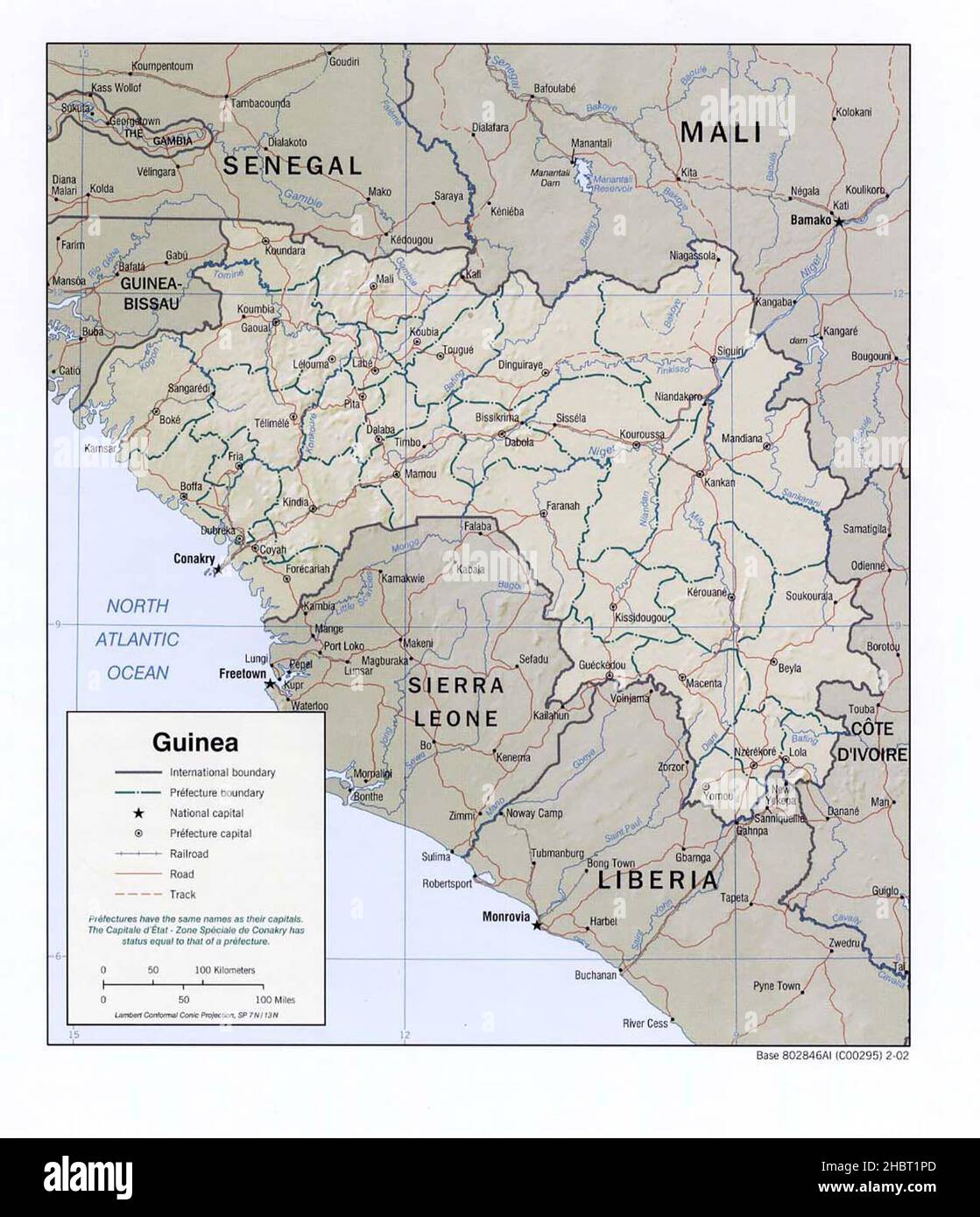 Mappa di rilievo ombreggiata della Guinea. Ca. 2002 Foto Stock