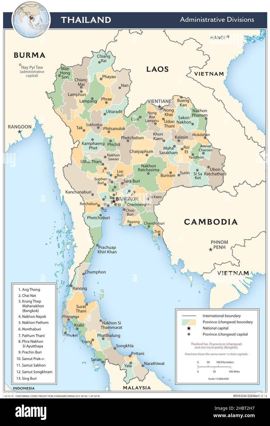 Mappa delle divisioni amministrative della Thailandia, 2013 Foto Stock