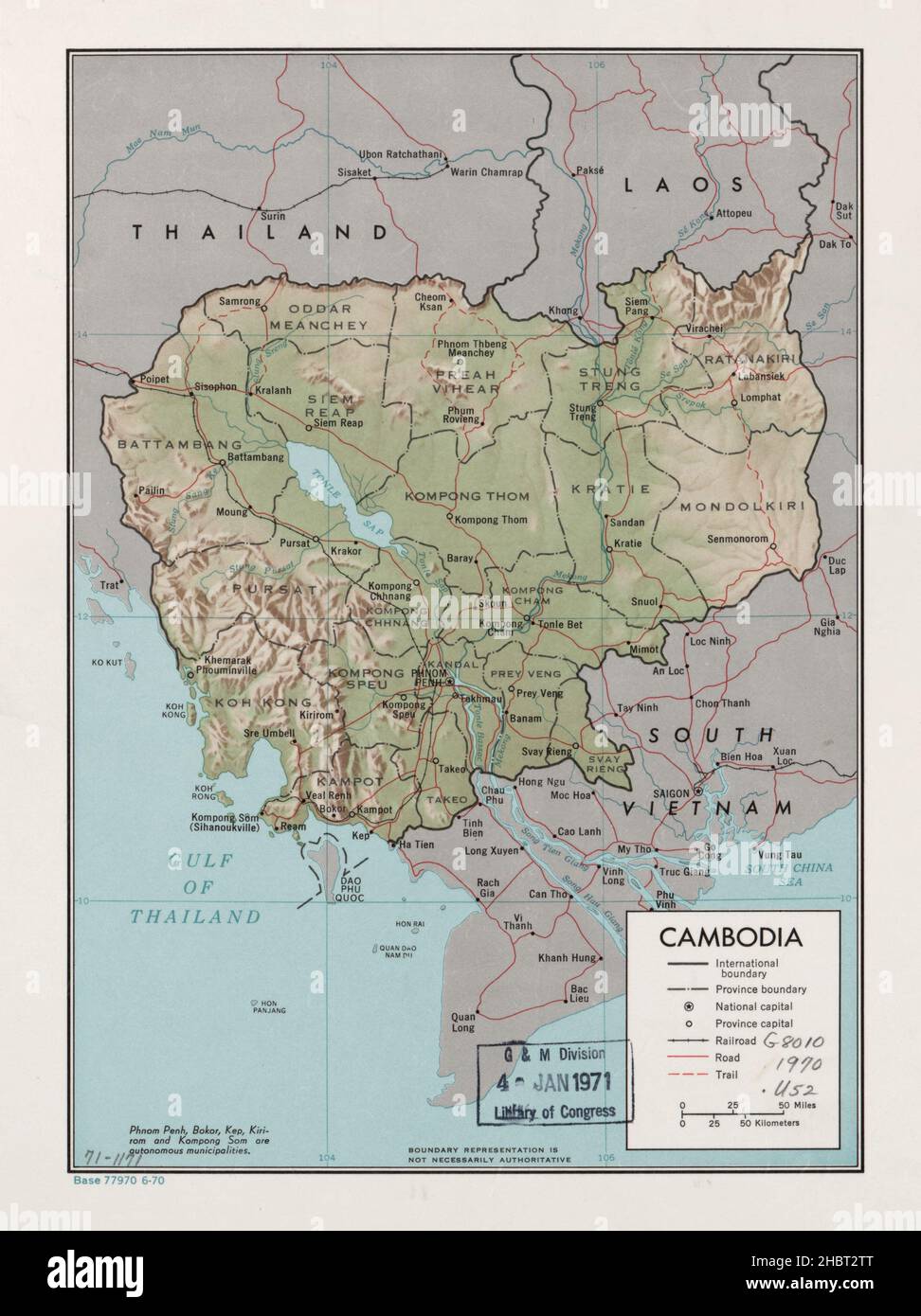 Mappa della Cambogia ca. 1970 Foto Stock