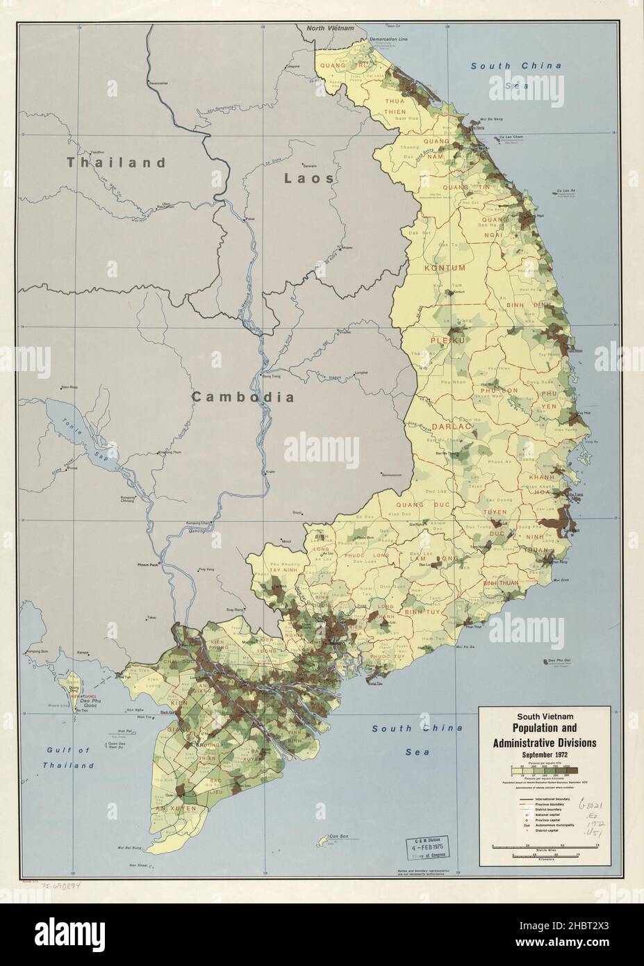Mappa di Vietnam del Sud popolazione e divisioni amministrative ca. 1973 Foto Stock