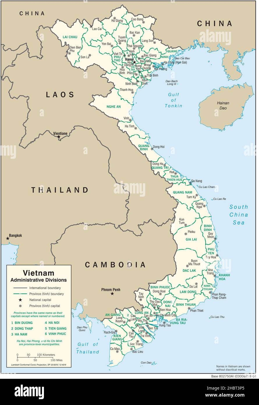 Mappa delle divisioni amministrative del Vietnam, 2001 Foto Stock