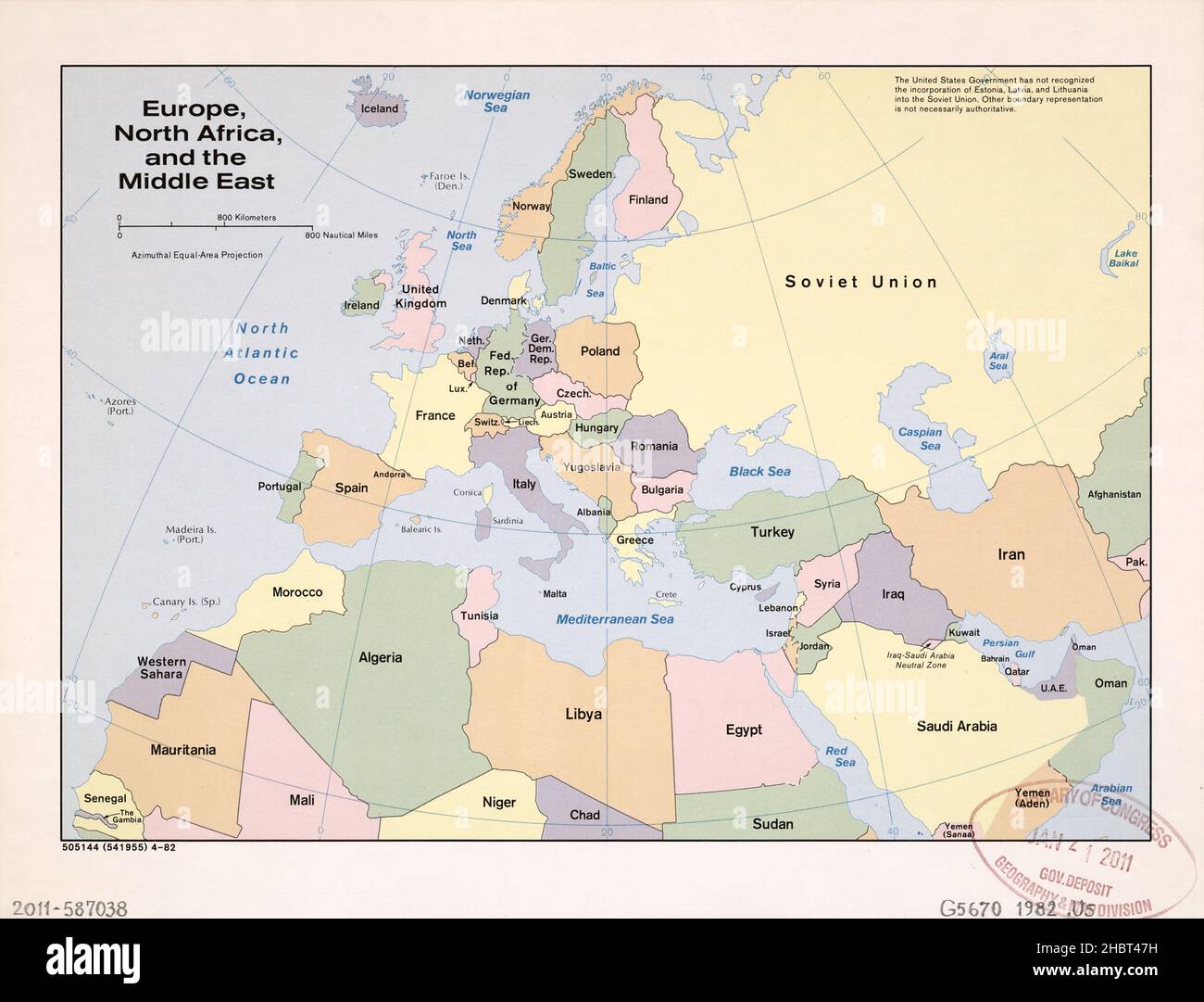 Mappa dell'Europa, del Nord Africa e del Medio Oriente ca. 1982 Foto Stock
