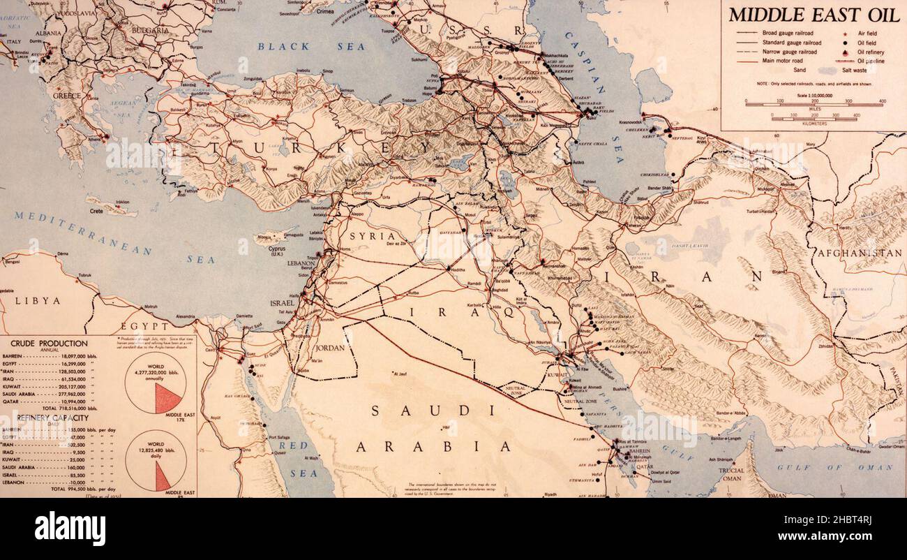 1951 Mappa del petrolio del Medio Oriente Foto Stock