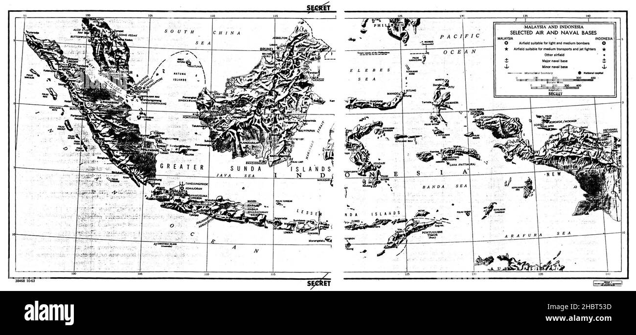 Mappa della Malesia e Indonesia basi aeree e navali selezionate ca. 30 ottobre 1963 Foto Stock