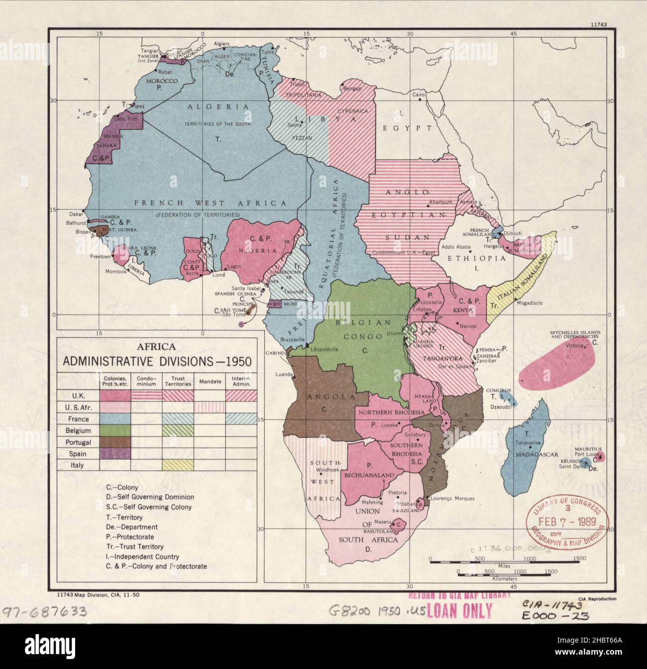 1950 Africa piano delle divisioni amministrative Foto Stock