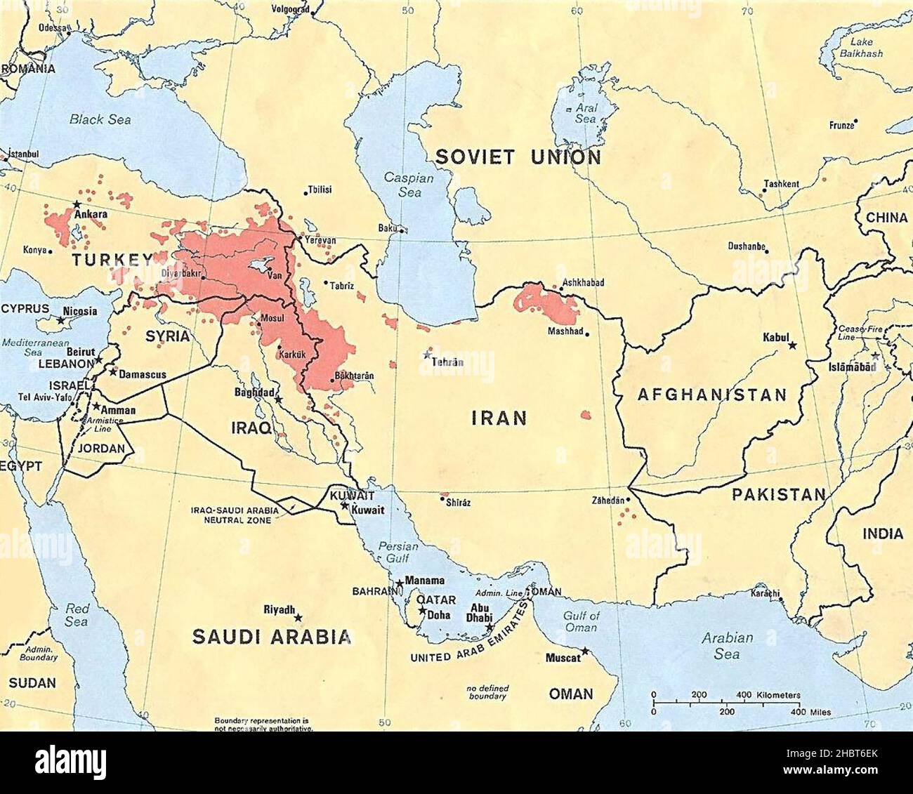 Aree curde-abitate del Medio Oriente e dell'Unione Sovietica ca. 1986 Foto Stock