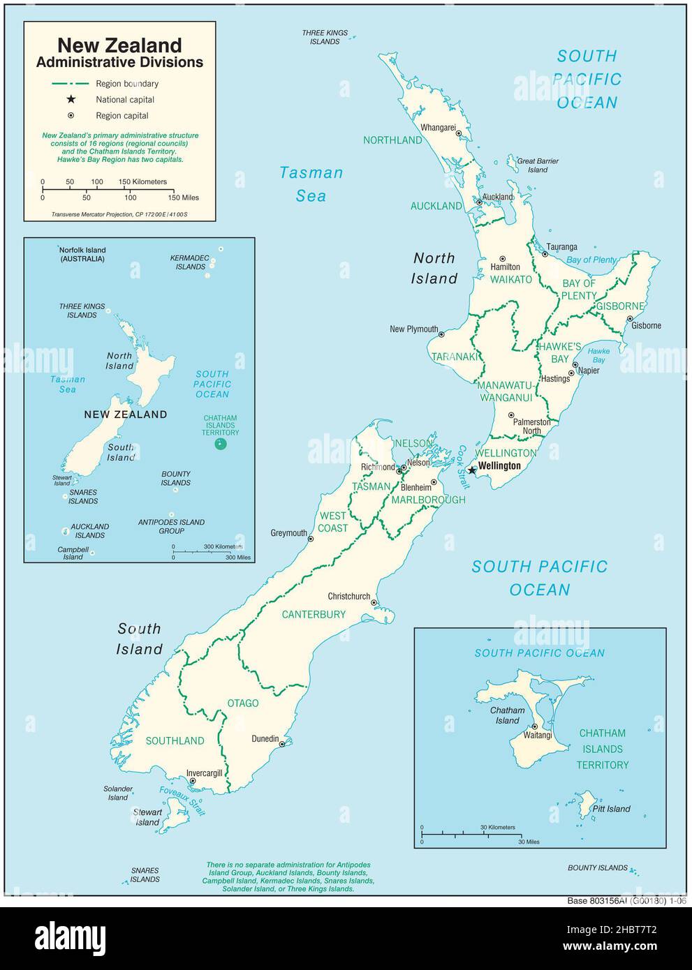 Mappa delle divisioni amministrative della Nuova Zelanda, 2006 Foto Stock