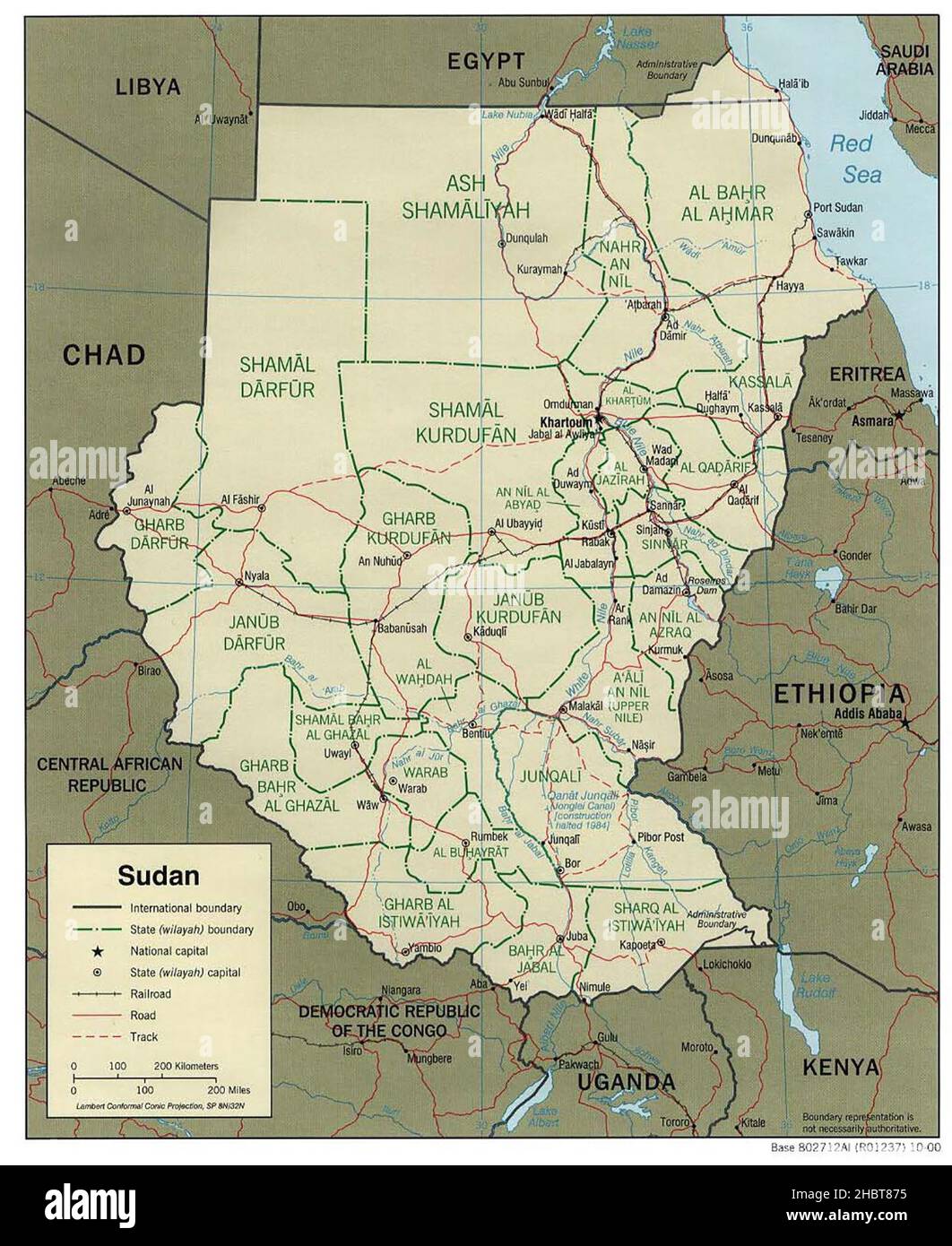 Mappa delle divisioni amministrative di Sudan, 2000 Foto Stock