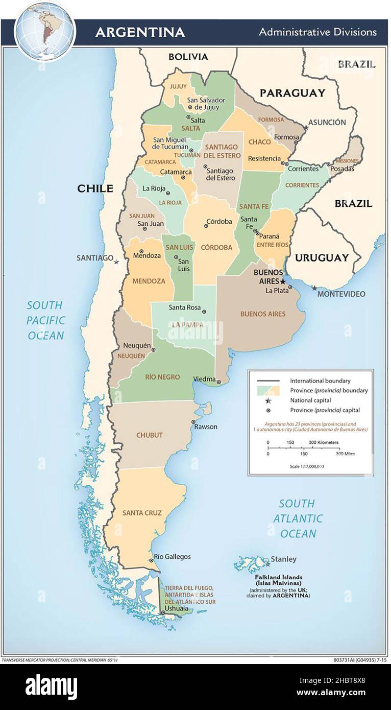 Mappa delle divisioni amministrative dell'Argentina, 2015 Foto Stock