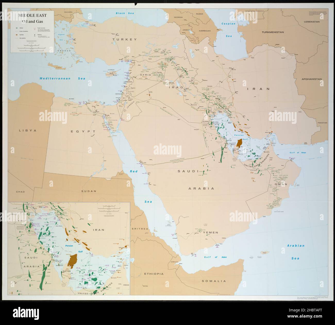1993 CIA Mappa del settore petrolio e gas del Medio Oriente Foto Stock