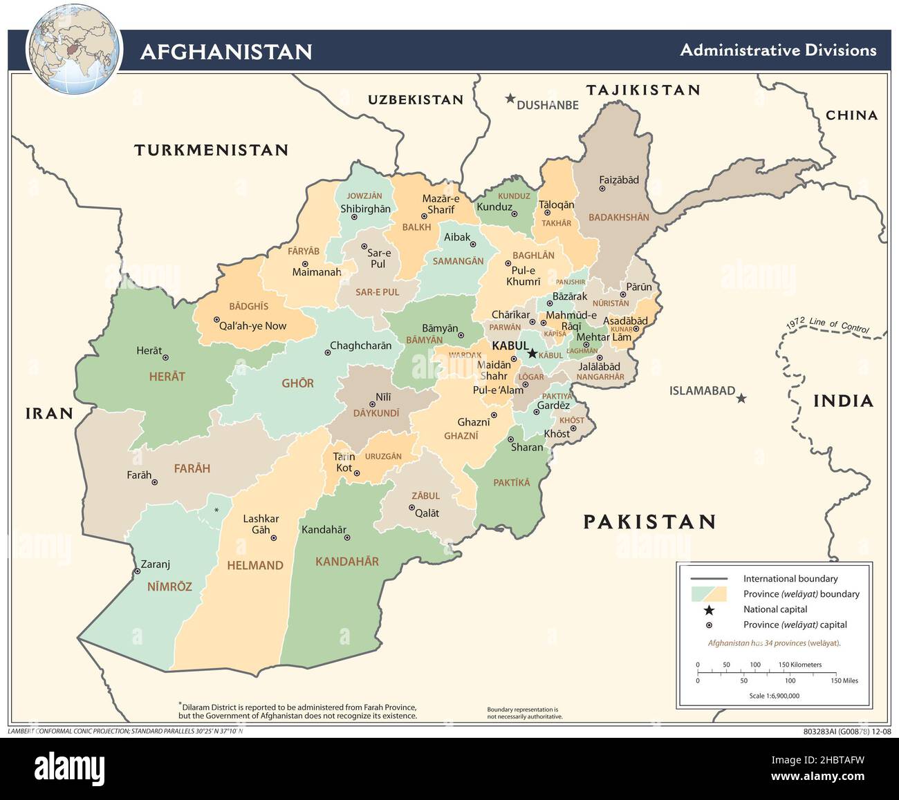 Mappa delle divisioni amministrative dell'Afghanistan, 2008 Foto Stock