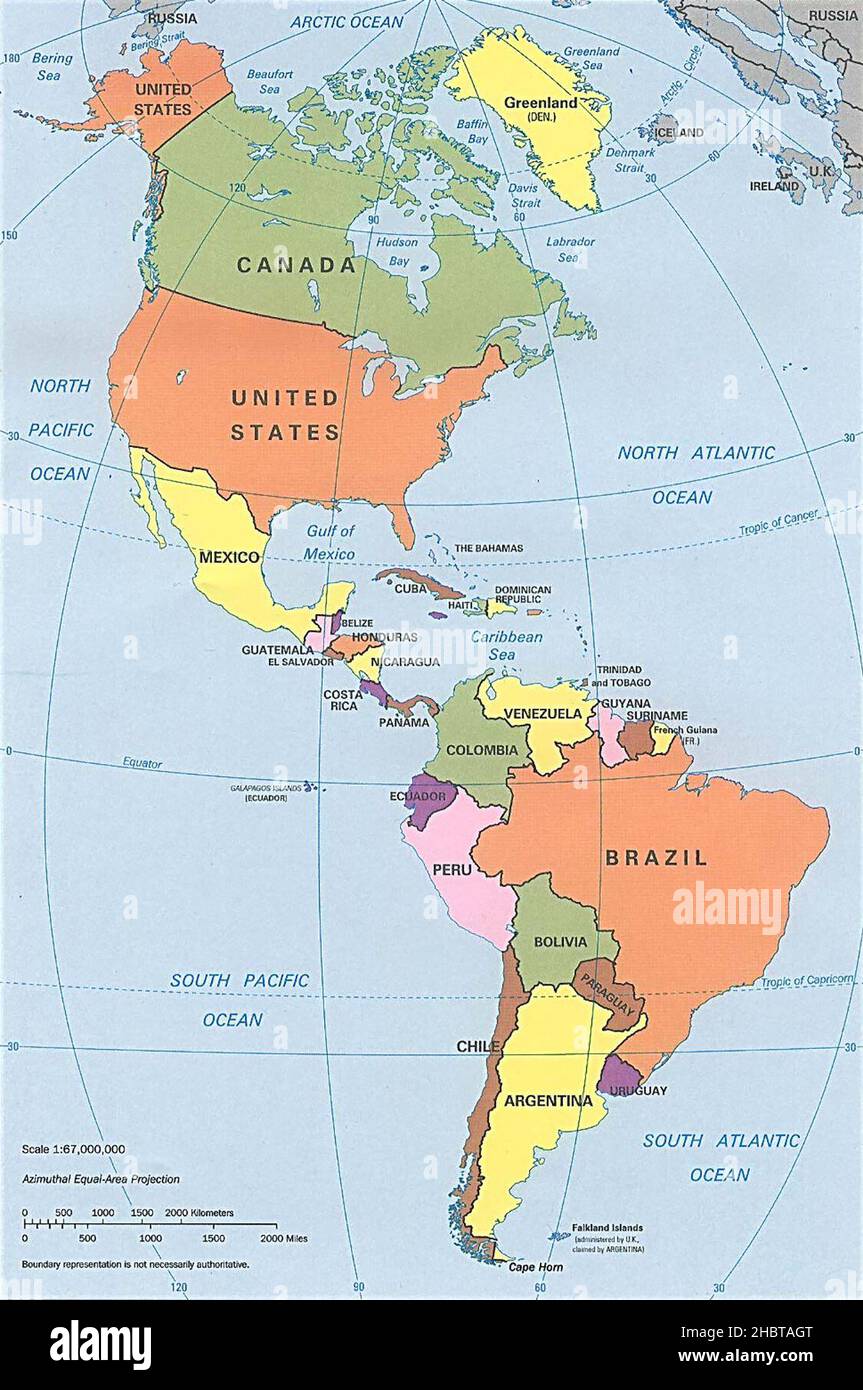 Americhe con confini politici ca. Novembre 1996 Foto Stock