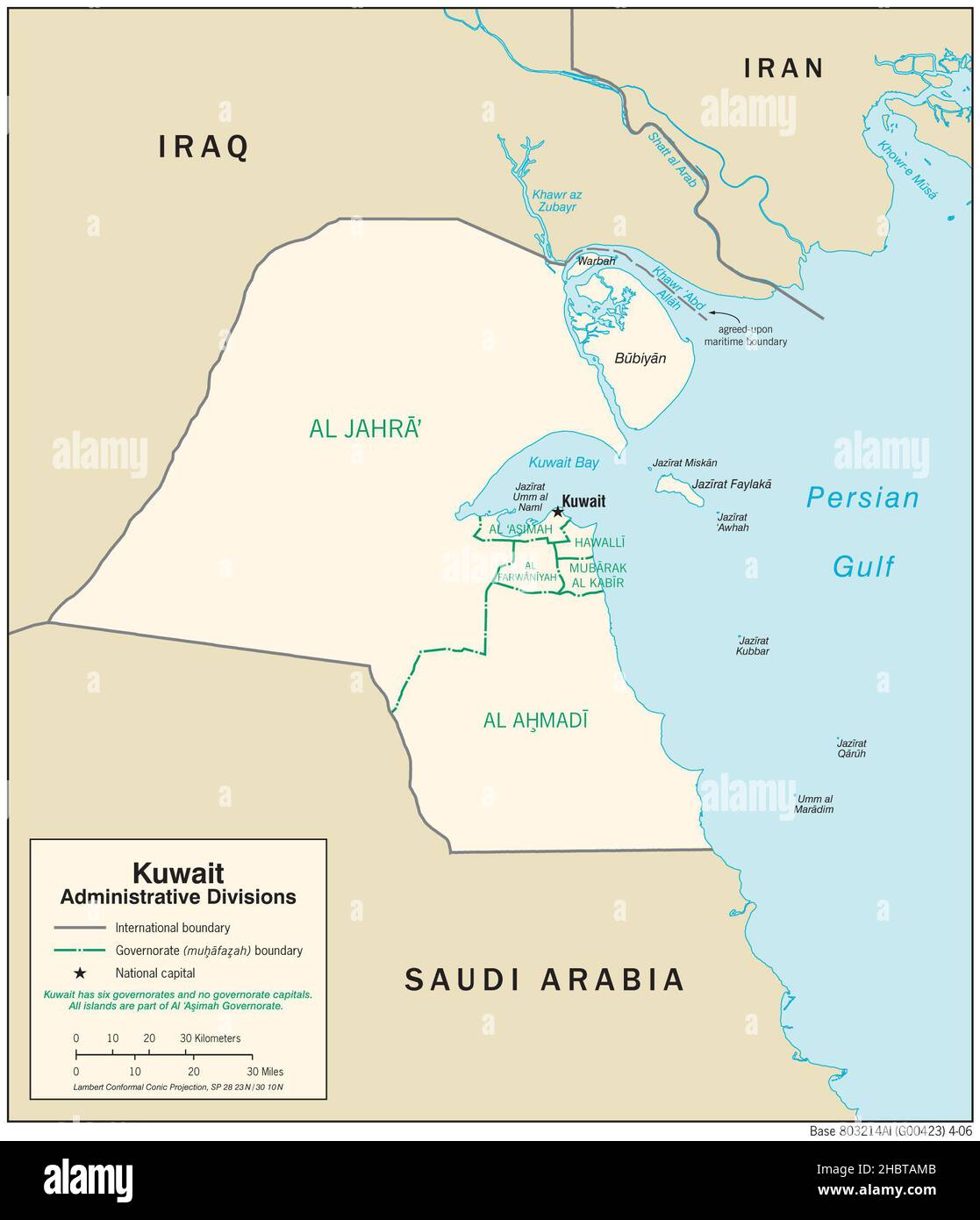 Mappa delle divisioni amministrative di Kuwait, 2006 Foto Stock