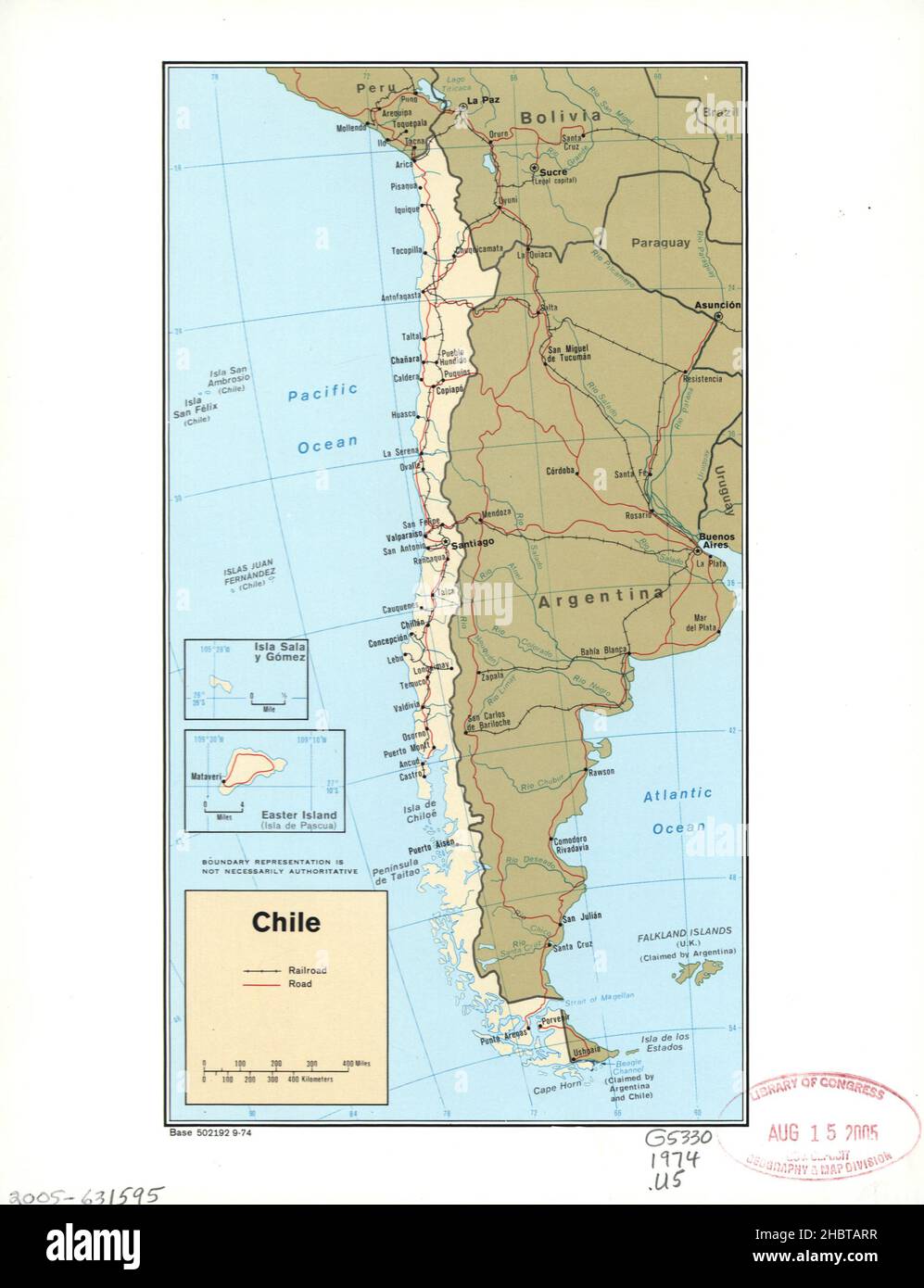 1974 Mappa del Cile Foto Stock