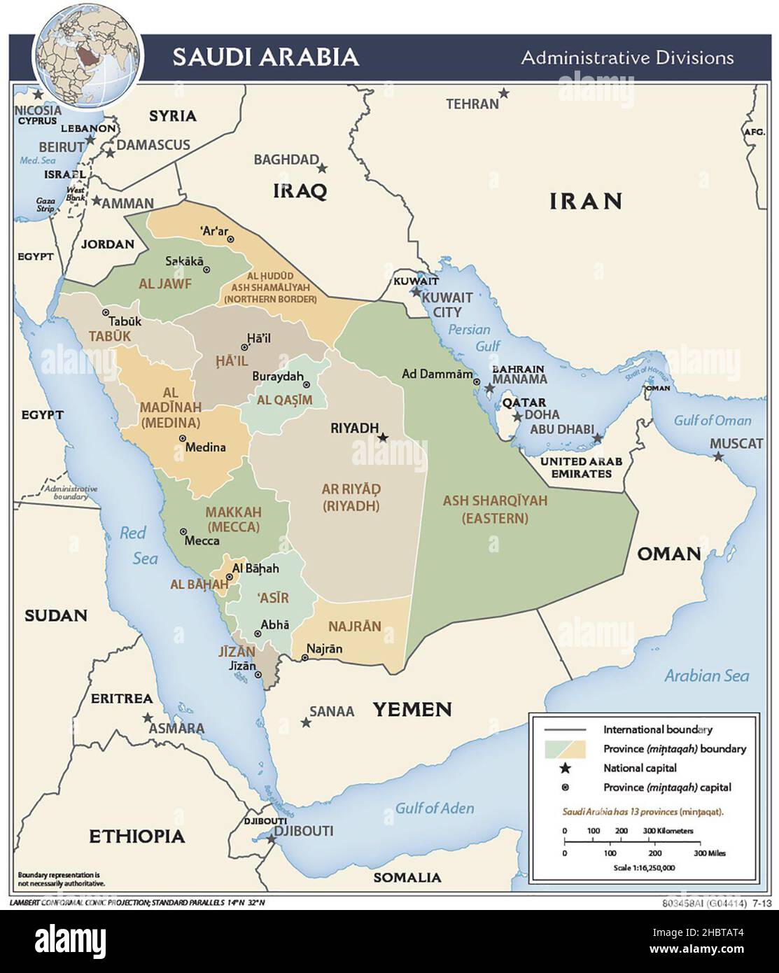 Mappa delle divisioni amministrative dell'Arabia Saudita, 2013 Foto Stock