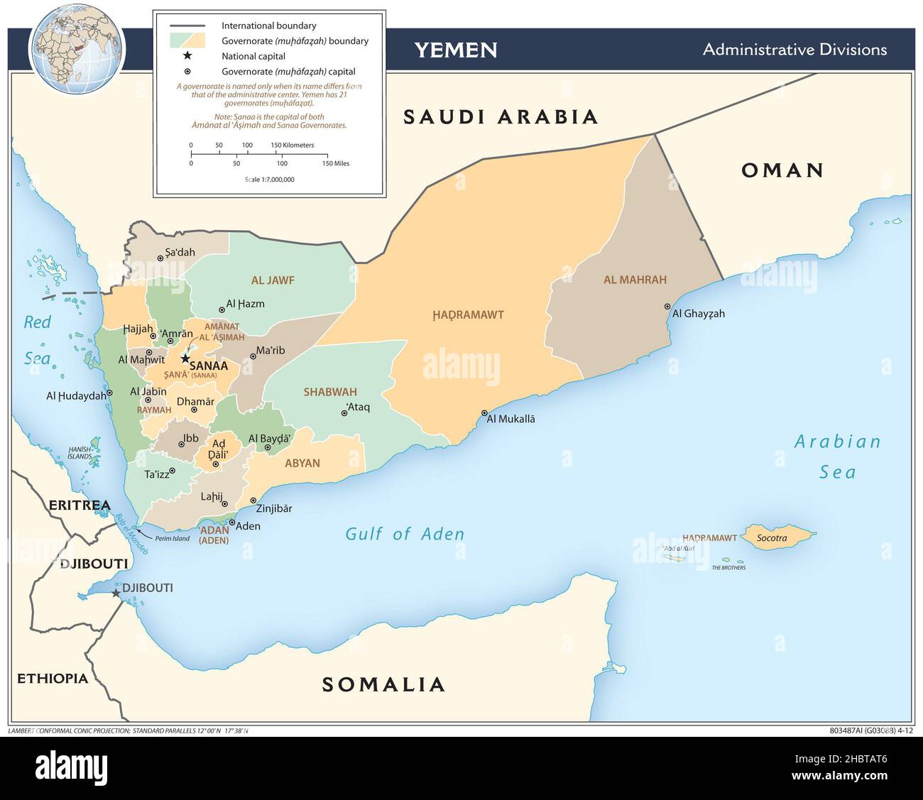 Mappa delle divisioni amministrative dello Yemen, 2012 Foto Stock