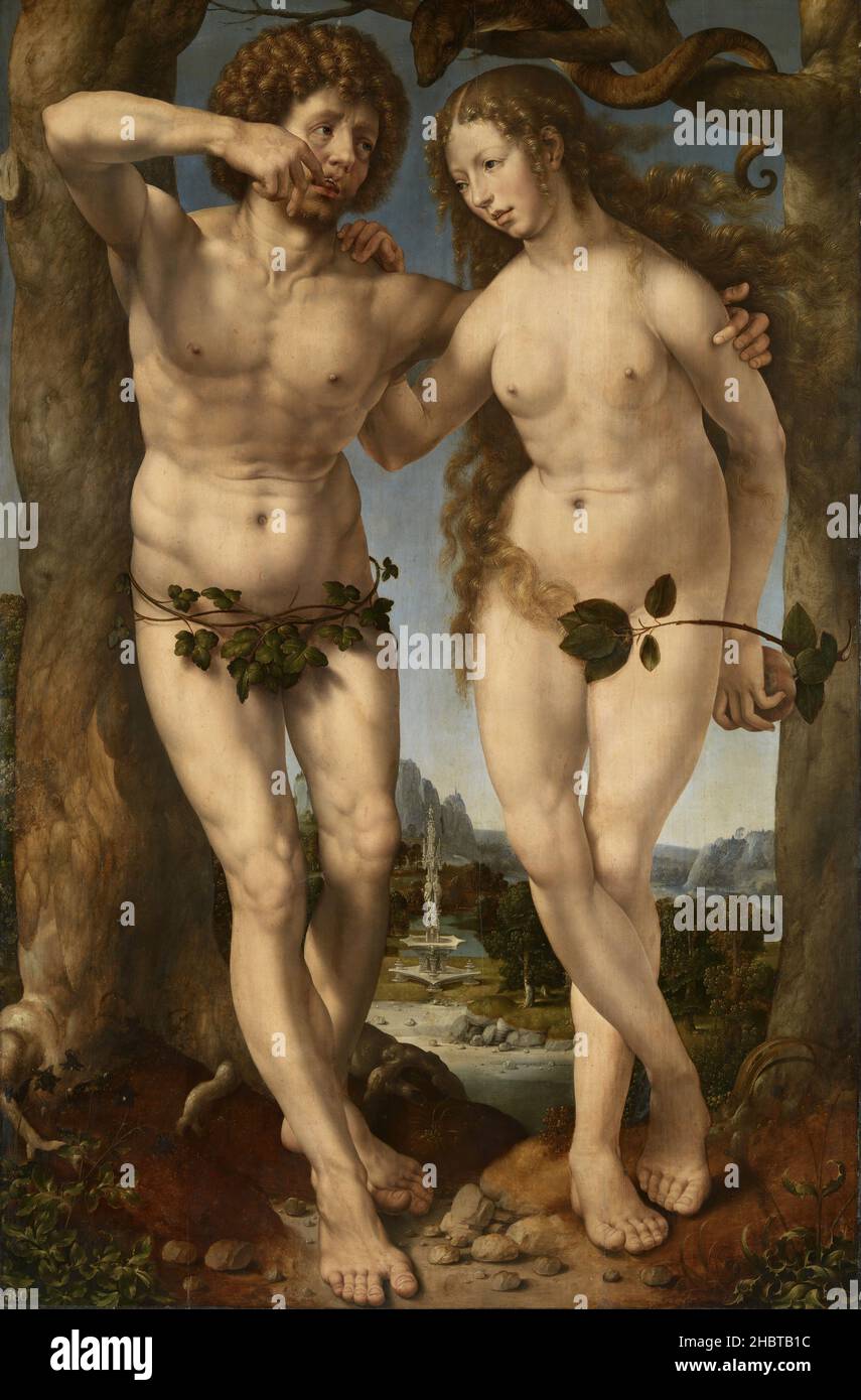 Adamo ed Eva - 1520c. - olio su legno 168,9 x 111,4 cm - Gossaert Jan Foto Stock