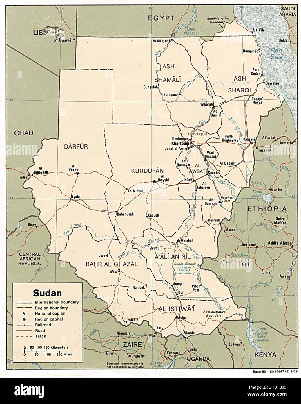 Mappa delle divisioni amministrative di Sudan, 1989 Foto Stock
